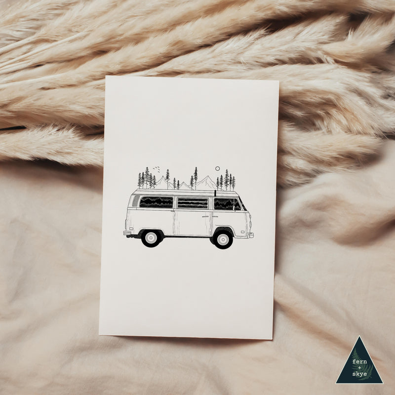 Camper Van Mountain Forest Sustainable Greeting Card - 4x6"