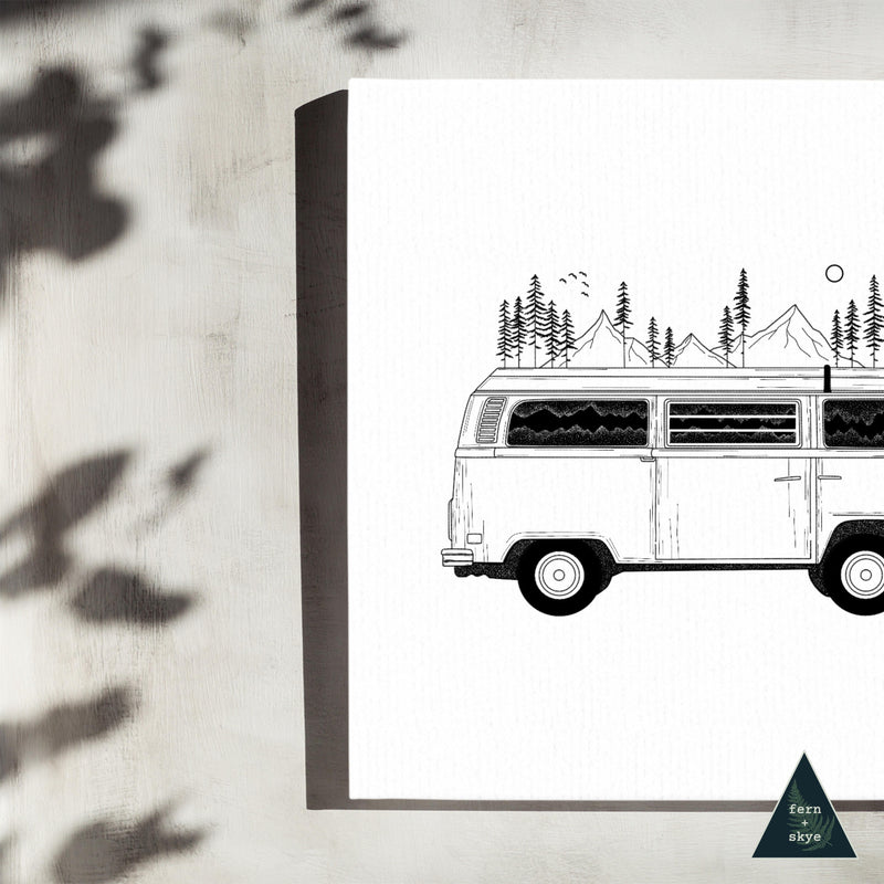 Camper Van Forest Mountain Canvas Print