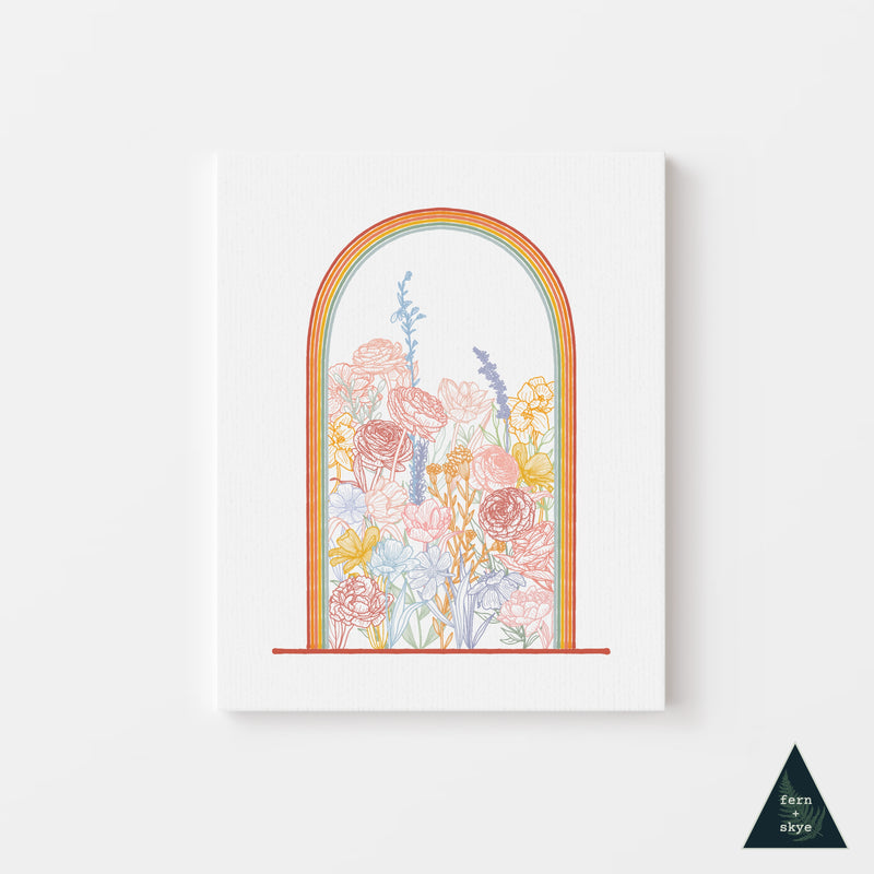 Rainbow Floral Dome Terrarium Canvas Print
