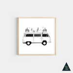 Camper Van Forest Mountain Mini Print