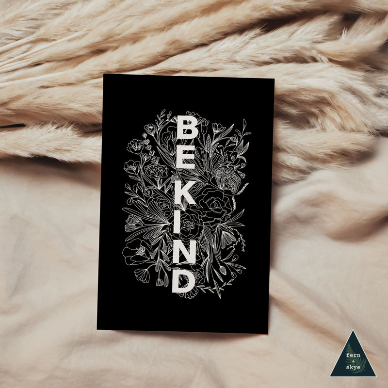 Be Kind Floral Sustainable Greeting Card - Black - 4x6"