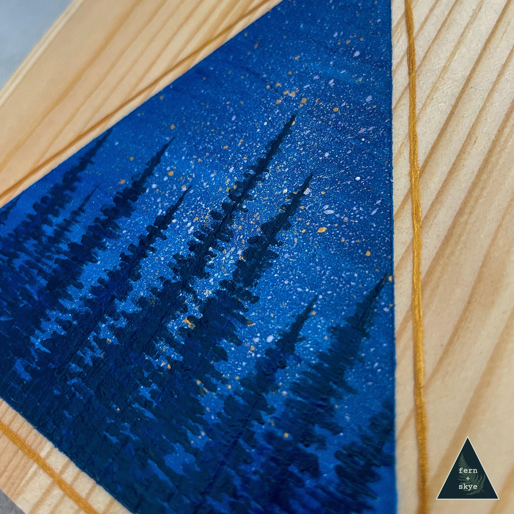 "Nestled up To Iridescent Stars" - Original Acrylic Painting on Pine Wood