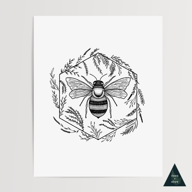Botanical Bee Art Print